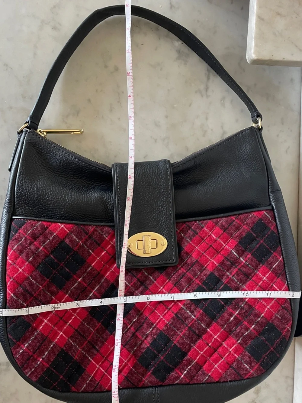 TALBOTS Greenwich Quilted Tartan & Leather Hobo Shoulder Bag